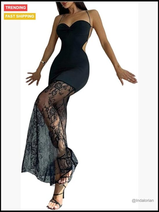 Dresses & Skirts - Floral Lace Sweetheart Maxi Dress Bodycon Spaghetti Strap Backless Cocktail
